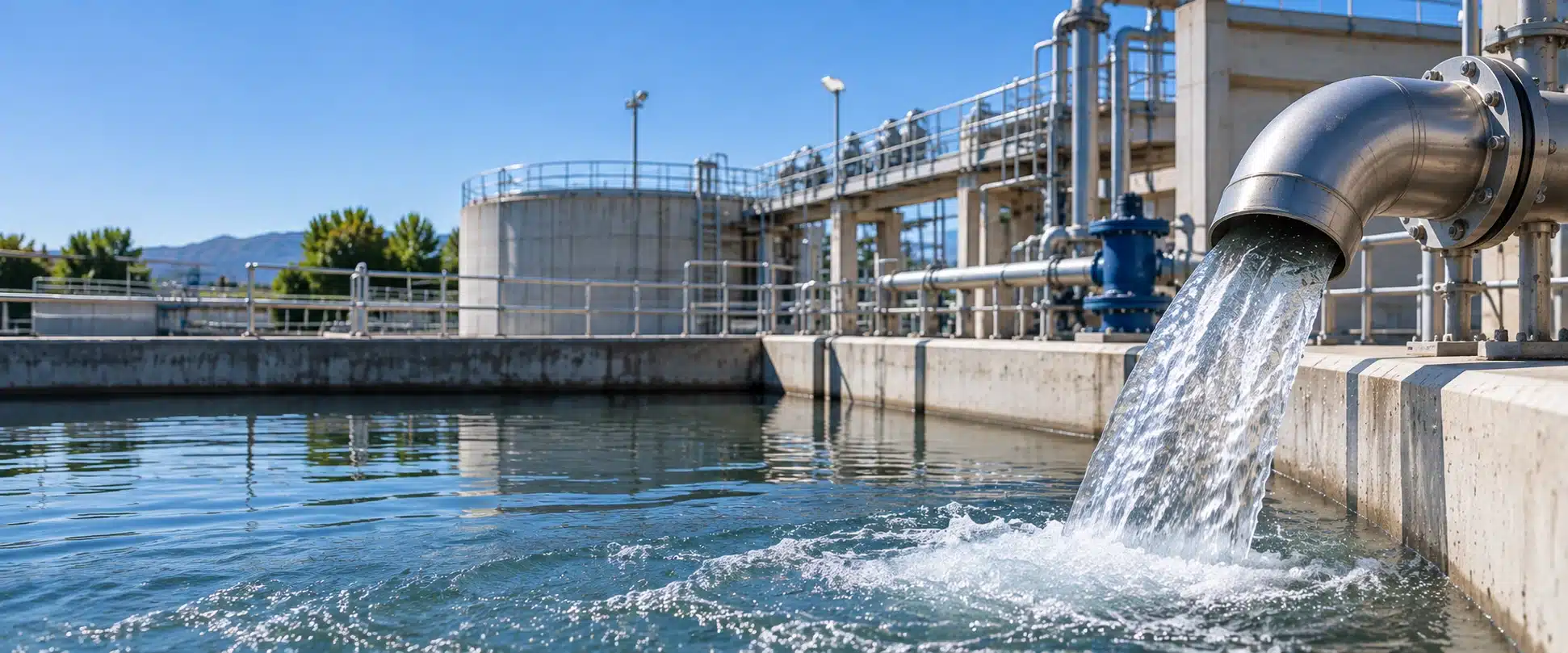 Agua tratada para reúso en una planta de tratamiento de aguas residuales industrial