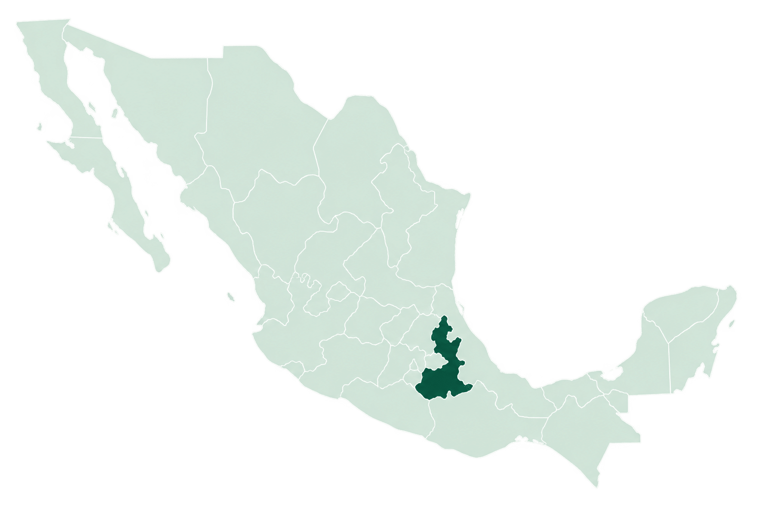 Mapa de México con Puebla como base de operación de QUIMY Ambiental